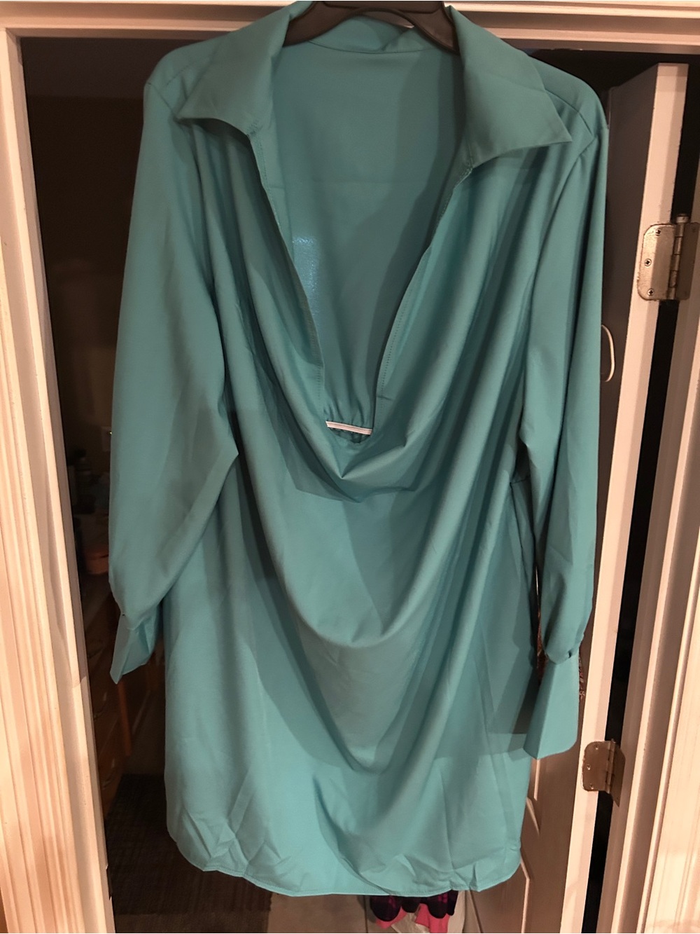 Turquoise Draped Cowl Neck Tunic